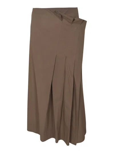Yohji Yamamoto Pleat Detail Asymmetric Skirt In Beige