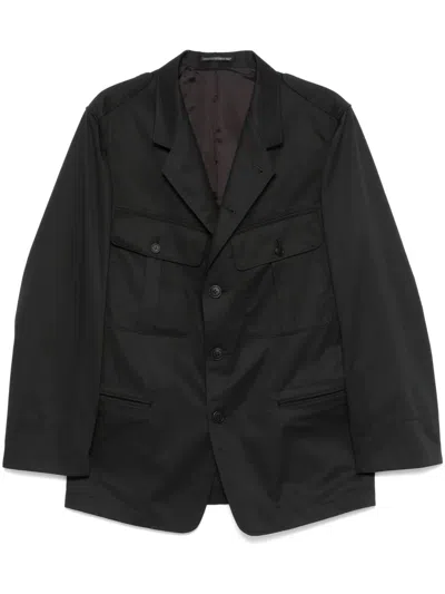 Yohji Yamamoto Pleat-detail Twill Blazer In Schwarz
