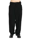 Yohji Yamamoto Black Wool Gabardine Side Tuck Trousers In Black
