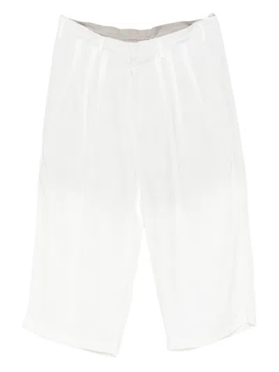 Yohji Yamamoto Pleated Cropped Trousers In White
