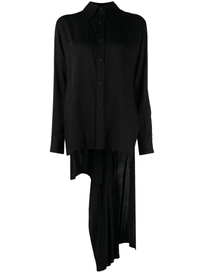 Yohji Yamamoto Pleated High-low Hem Shirt In Black