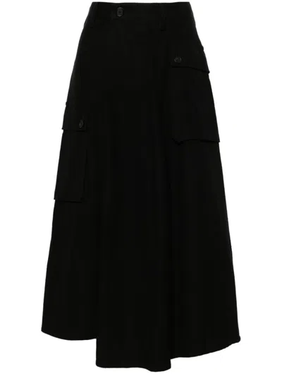 Yohji Yamamoto High-waisted A-line Midi Skirt In Black