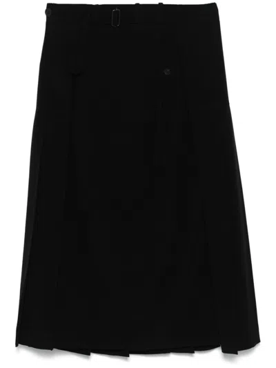 Yohji Yamamoto Pleated Midi Skirt In Black