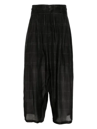 Yohji Yamamoto Pleated Plaid Trousers In Black