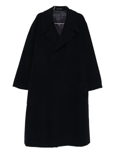 Yohji Yamamoto Pocketed Double-breasted Coat In Blue