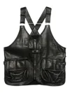 Yohji Yamamoto Pocketed Leather Waistcoat In Black