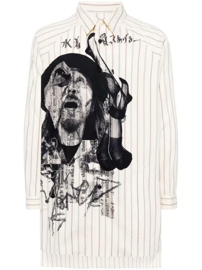 Yohji Yamamoto Portrait-print Striped Shirt In Neutrals