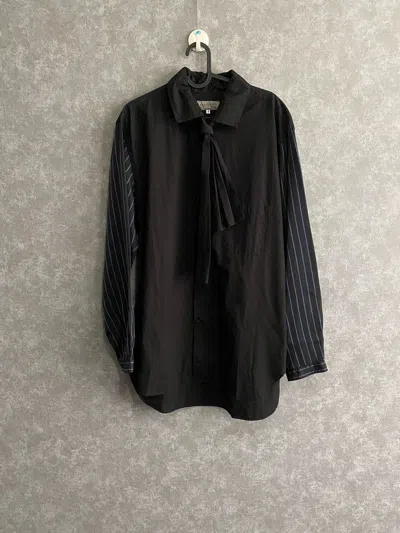 Pre-owned Yohji Yamamoto Pour Homme 19ss Striped Cupro Silk Two-layer Collar Tie Shirt In Black