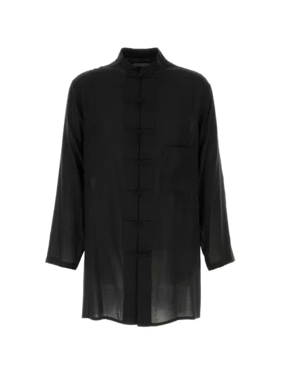 Yohji Yamamoto Pour Homme Long-sleeve Chinese-style Button Cellulose Shirt In Black