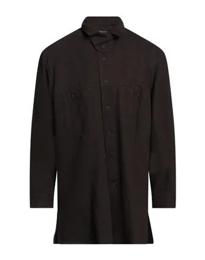Yohji Yamamoto Pour Homme Man Shirt Dark Brown Size 3 Wool, Linen, Cotton