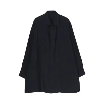 Pre-owned Yohji Yamamoto Pour Homme Open Collar Shoulder Pleated Blouse 'black' | Men's Size 2