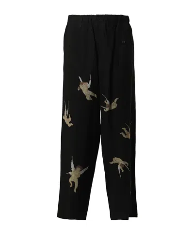 Yohji Yamamoto Printed Casual Pants In Black