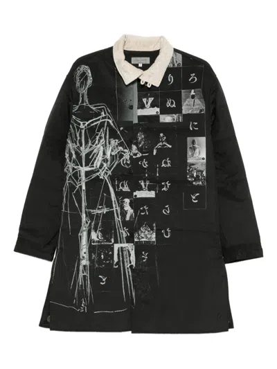 Yohji Yamamoto Mantel Mit Print In Black