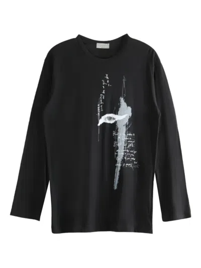 Yohji Yamamoto Printed Long-sleeve T-shirt In Black