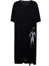 Yohji Yamamoto Graphic-print Midi Dress In Black