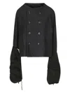 Yohji Yamamoto Short Double-breasted Wool Jacket In Navy