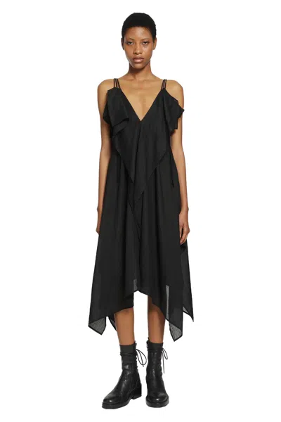 Yohji Yamamoto Ra Lawn Shoulder S Draped Dress In Black