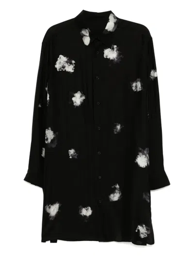 Yohji Yamamoto Silk Rear-split Graphic Print Shirt In Black