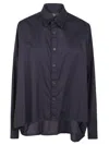Yohji Yamamoto Relaxed Fit Black Cotton Shirt With Button-down Front In Blue