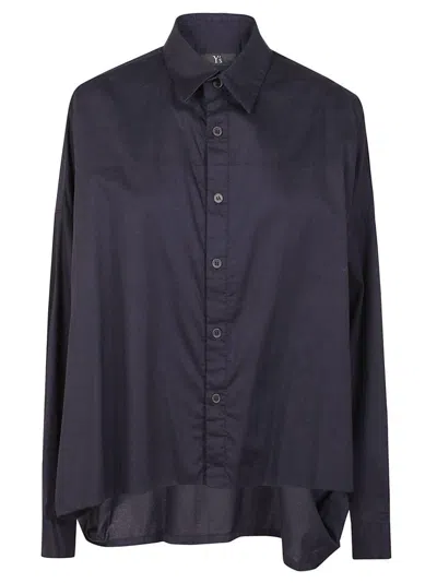 YOHJI YAMAMOTO RELAXED FIT BLACK COTTON SHIRT WITH BUTTON-DOWN FRONT