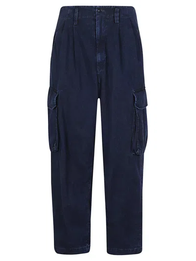 Yohji Yamamoto Relaxed Fit High-waisted Cargo Trousers In Blue