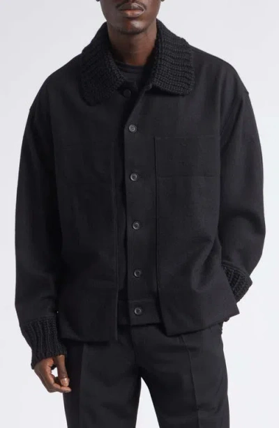 Yohji Yamamoto Rib Detail Cotton Blouson In Black