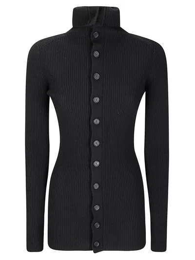 Yohji Yamamoto High-neck Ribbed Buttoned Cardigan In Black