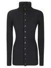 Yohji Yamamoto High-neck Ribbed Buttoned Cardigan In Black