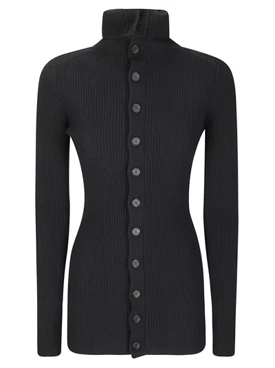 Yohji Yamamoto High-neck Ribbed Buttoned Cardigan In Black