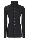 Yohji Yamamoto High-neck Ribbed Buttoned Cardigan In Black
