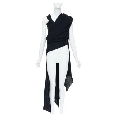 Pre-owned Yohji Yamamoto Ribbed Wool Knit Wrap Extra Long Scarf Cardigan Sweater Jp3 L In Black