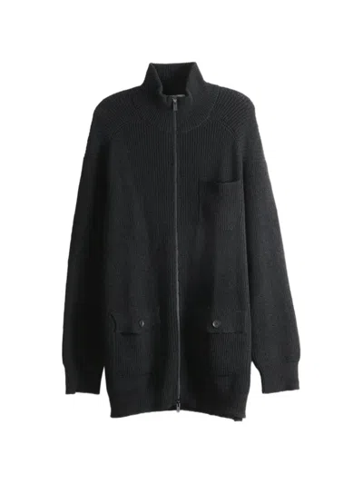 Yohji Yamamoto Ribbed-knit Zip-up Cardigan In Black