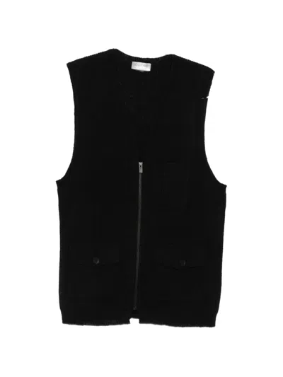 Yohji Yamamoto Ribbed-knit Zip-up Gilet In Black