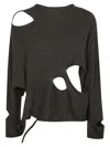 Yohji Yamamoto Round Neck Sweater With Strategic Cutouts In Brown