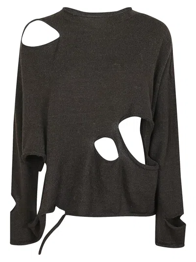 YOHJI YAMAMOTO YOHJI YAMAMOTO ROUND NECK SWEATER WITH STRATEGIC CUTOUTS