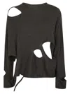 Yohji Yamamoto Round Neck Sweater With Strategic Cutouts In Gray