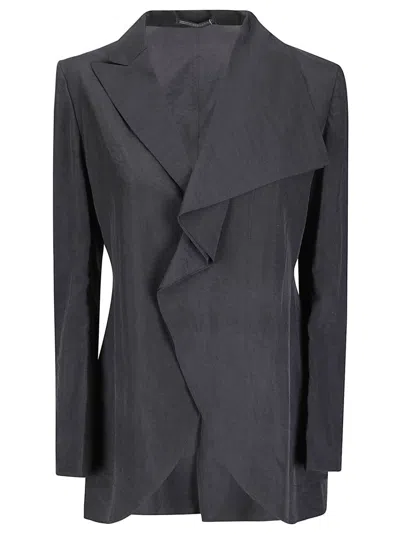Yohji Yamamoto Rounded Hem Casual Jacket With Refined Texture In Black