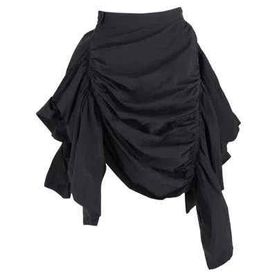 Yohji Yamamoto Ruched Asymmetric Skirt In Black Nylon