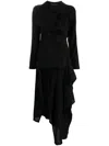 Yohji Yamamoto Ruffle-detail Asymmetric Coat In Black