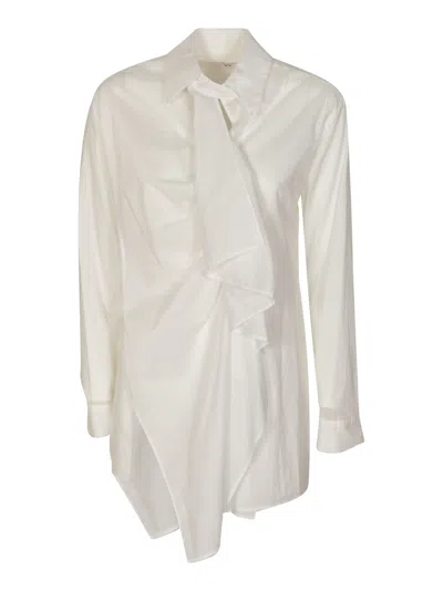 Yohji Yamamoto Ruffle Detail Asymmetric Shirt In White