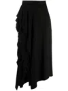 Yohji Yamamoto Ruffled-detail Asymmetric Maxi Skirt In Black