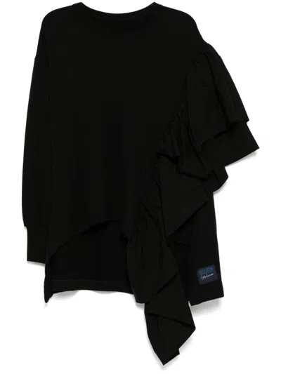 Yohji Yamamoto Ruffled Detail Top In Black