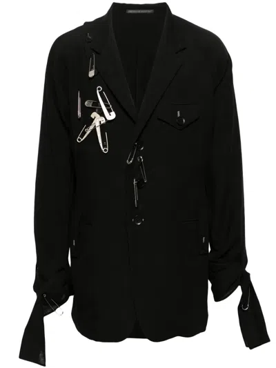 Yohji Yamamoto Safety-pin Embellished Linen Blazer In Black