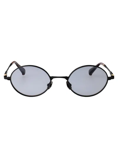 Yohji Yamamoto Satin Black Titanium Sunglasses In Blue