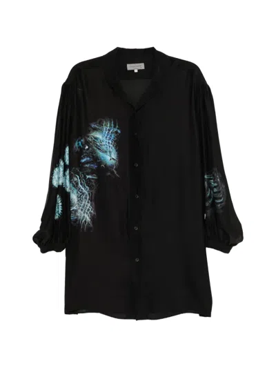 Yohji Yamamoto Scarf-collar Graphic-print Shirt In Black