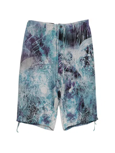 Yohji Yamamoto Sea Abstract-print Shorts In Blue