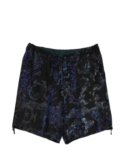Yohji Yamamoto Sea Abstract-print Single-welt Shorts In Black