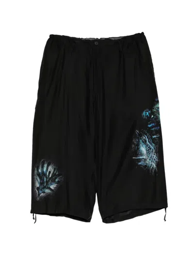 Yohji Yamamoto Sea Creature-print Drawstring Shorts In Black