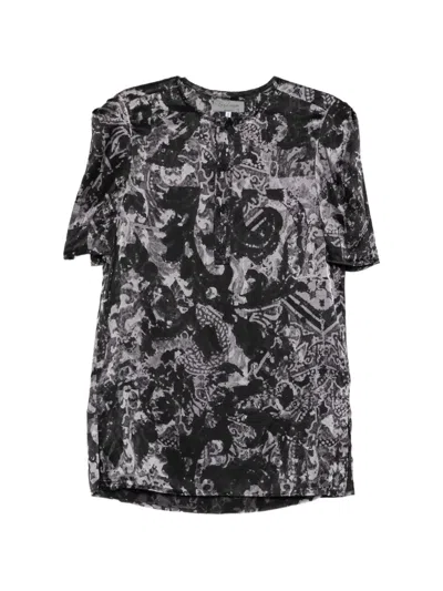 Yohji Yamamoto Sea-print Short-sleeve Placket Shirt In Black