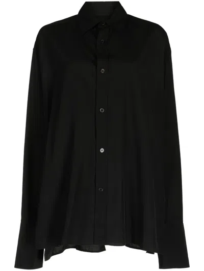 Yohji Yamamoto Semi-sheer Draped-panel Shirt In Black